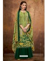 Green Pure Pashmina Jacquard Printed Palazzo Suit