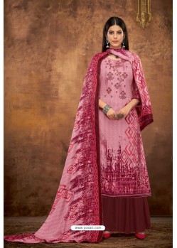 Hot Pink Pure Pashmina Jacquard Printed Palazzo Suit
