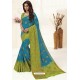 Blue Tussar Silk Designer Saree
