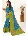 Blue Tussar Silk Designer Saree