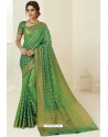 Forest Green Tussar Silk Designer Saree