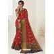Red Tussar Silk Designer Saree