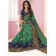 Navy And Green Tussar Silk Designer Saree