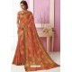 Peach Tussar Silk Designer Saree