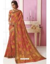 Peach Tussar Silk Designer Saree