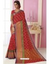 Red Tussar Silk Designer Saree