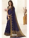Navy Blue Tussar Silk Designer Saree