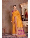 Yellow Soft Silk Jacquard Worked Designer Saree