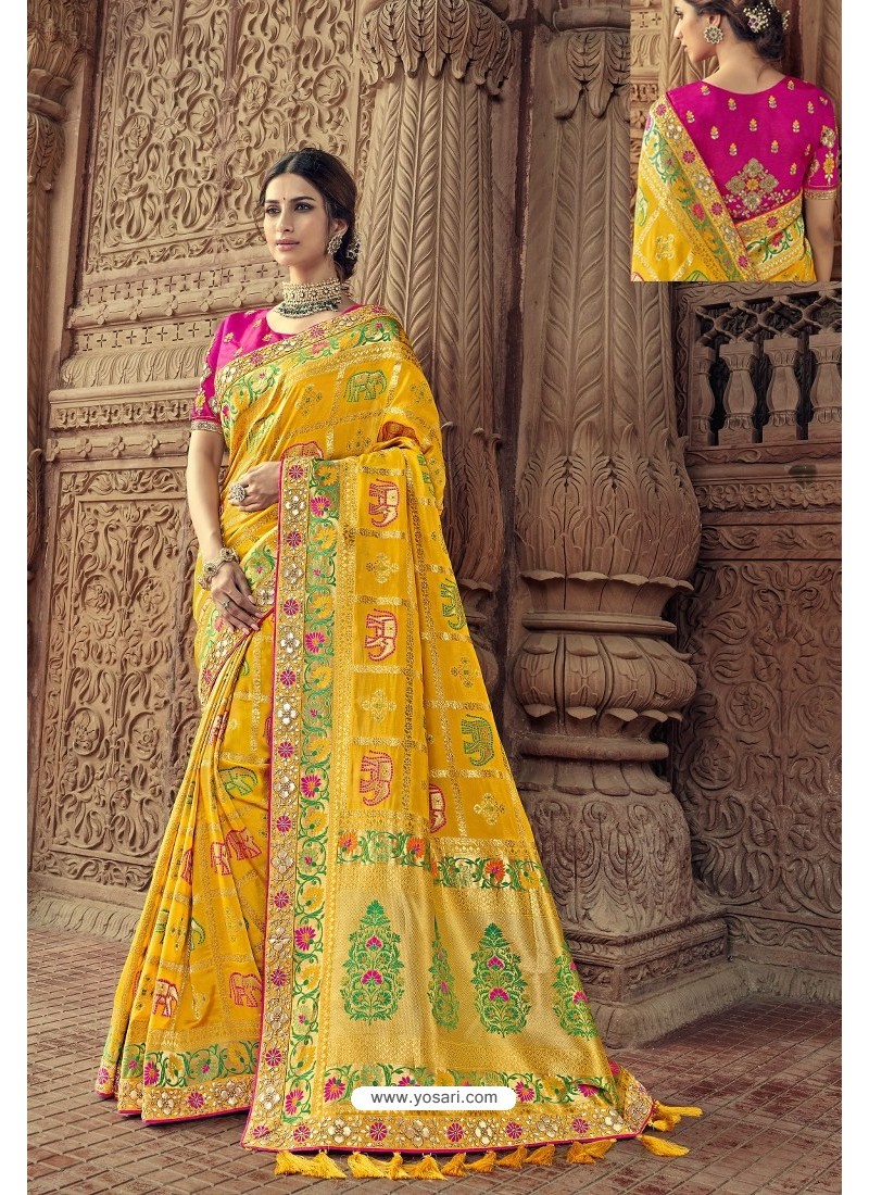 Yellow Designer Traditional Silk Saree