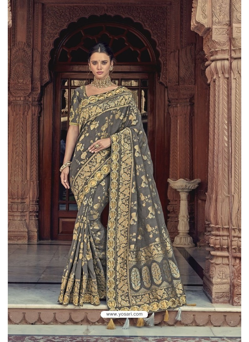 Grey Designer Traditional Silk Saree