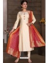 Off White Chanderi Silk Designer Churidar Suit
