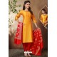 Perfect Yellow Banarasi Chanderi Designer Churidar Suit