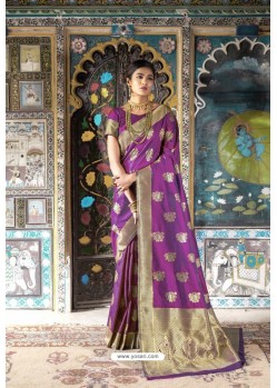 Purple Pure Weaving Silk Designer Saree