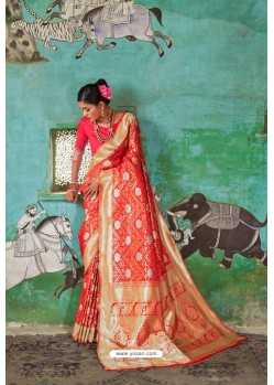 Red Pure Weaving Silk Designer Saree