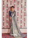 Gold And Blue Pure Weaving Silk Designer Saree