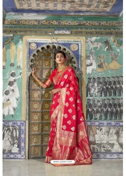 Gorgeous Red Pure Weaving Silk Designer Saree