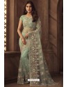 Sea Green Net Heavy Designer Embroidered Saree