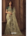 Off White Net Heavy Designer Embroidered Saree