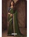 Latest Mehendi Silk Heavy Designer Embroidered Saree