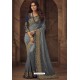 Grey Silk Heavy Designer Embroidered Saree