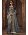 Grey Silk Heavy Designer Embroidered Saree