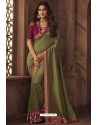 Stylish Mehendi Silk Heavy Designer Embroidered Saree