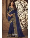 Navy Blue Silk Heavy Designer Embroidered Saree