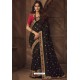 Black Silk Heavy Designer Embroidered Saree