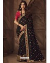 Black Silk Heavy Designer Embroidered Saree