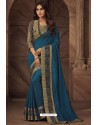 Peacock Blue Silk Heavy Designer Embroidered Saree