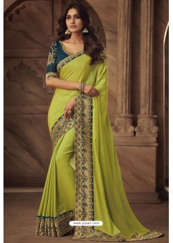 Green Silk Heavy Designer Embroidered Saree