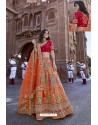Red And Multi Silk Heavy Embroidered Bridal Lehenga Choli