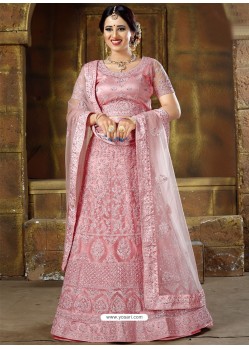 Pink Net Stone Worked Wedding Lehenga Choli