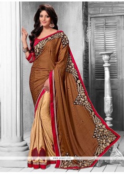 Fab Beige And Brown Shaded Crepe Half And Half Saree