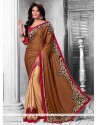 Fab Beige And Brown Shaded Crepe Half And Half Saree
