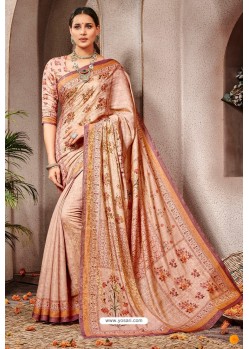 Elegant Dusty Pink Silk Printed Saree