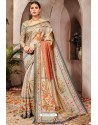 Beige Silk Printed Saree