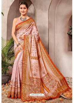 Baby Pink Silk Printed Saree