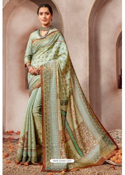 Sea Green Silk Printed Saree