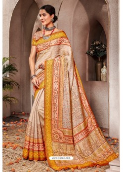 Multi Colour Silk Printed Saree