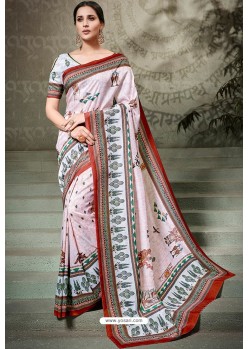 Baby Pink Printed Silk Saree