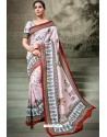 Baby Pink Printed Silk Saree