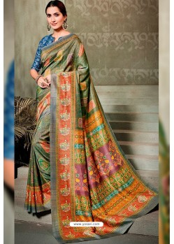 Mehendi Printed Silk Saree