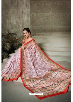 Beautiful Pink Printed Silk Saree