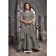Grey Tussar Satin Embroidered Work Party Wear Gown Suit