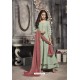 Olive Green Linen Silk Embroidered Work Party Wear Gown Suit