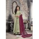 Olive Green Satin Embroidered Work Party Wear Gown Suit
