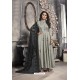 Grey Satin Embroidered Work Party Wear Gown Suit