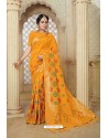 Yellow Banarasi Weaving Silk Jacquard Worked Saree
