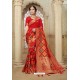 Red Banarasi Weaving Silk Jacquard Worked Saree
